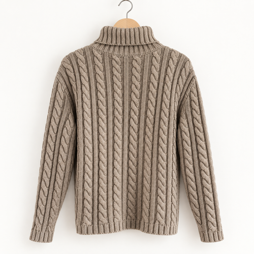 Le Chameau Cable Knit Roll Neck Jumper Size 3 Taupe